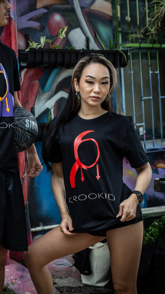 Krookid Signature Tee Single Stripe Red - Short sleeve T-shirt