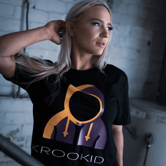 Krookid Signature Tee Dual Stripe Lakers Yellow and Purple - Short sleeve T-shirt