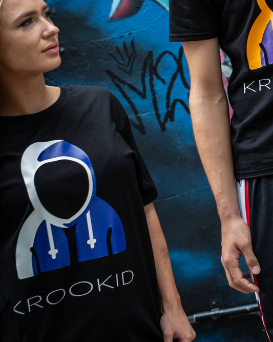 Krookid Signature Tee Dual Stripe Mavericks White and Dark Blue - Short sleeve T-shirt