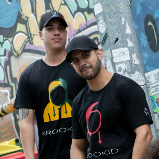 Krookid Signature Tee Dual Stripe Wallaby Khaki Green and Gold - Short sleeve T-shirt