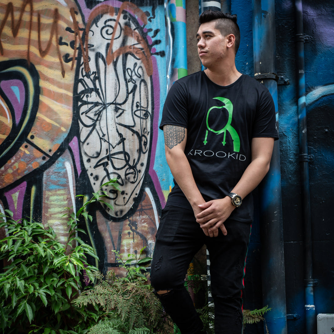 Krookid Signature Tee Single Stripe Light Green - Short sleeve T-shirt