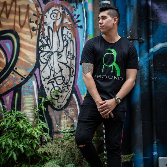 Krookid Signature Tee Single Stripe Light Green - Short sleeve T-shirt