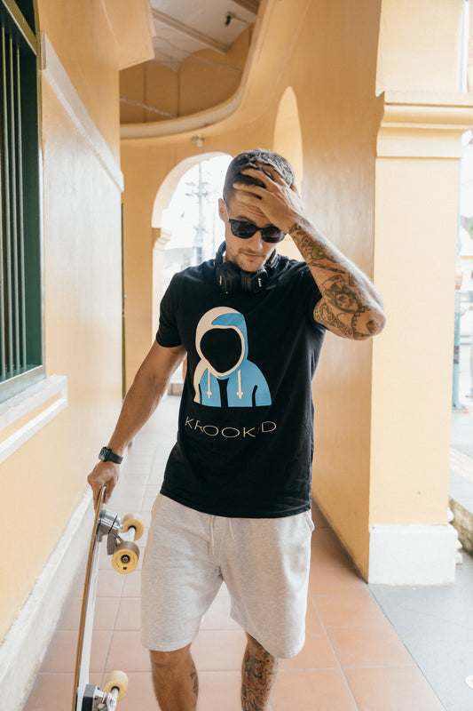 Krookid Signature Tee Dual Stripe White and Sky Blue - Short sleeve T-shirt